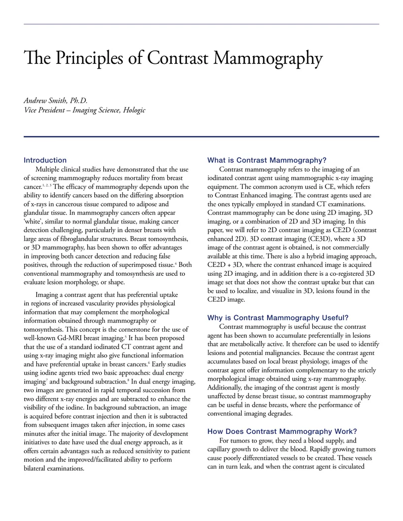 Contrast Mammography Techniques and Applications