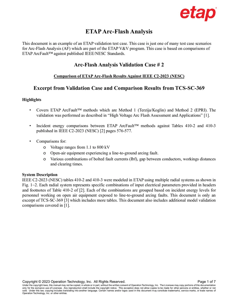 ETAP Arc-Flash Analysis Validation Case