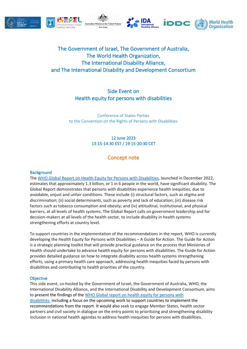Health Equity for Persons with Disabilities Side Event