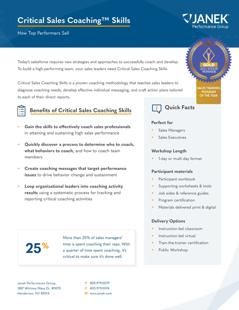 Critical Sales Coaching Skills Training Program