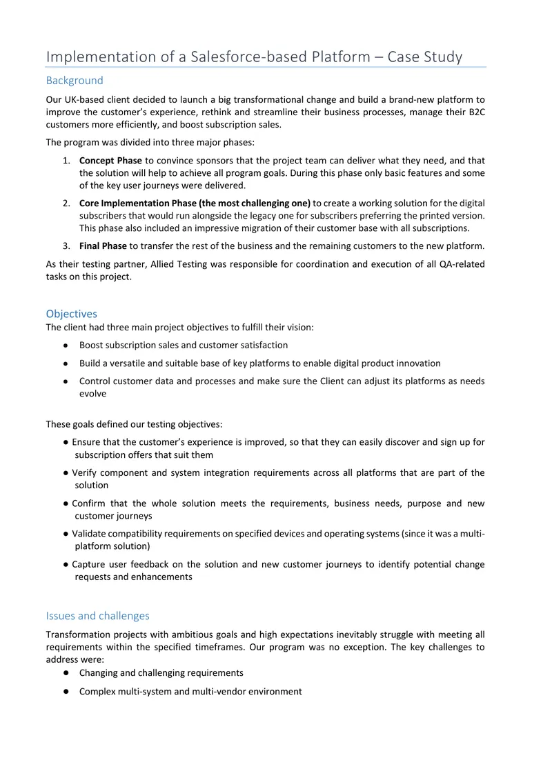 Implementation of a Salesforce-based Platform Case Study