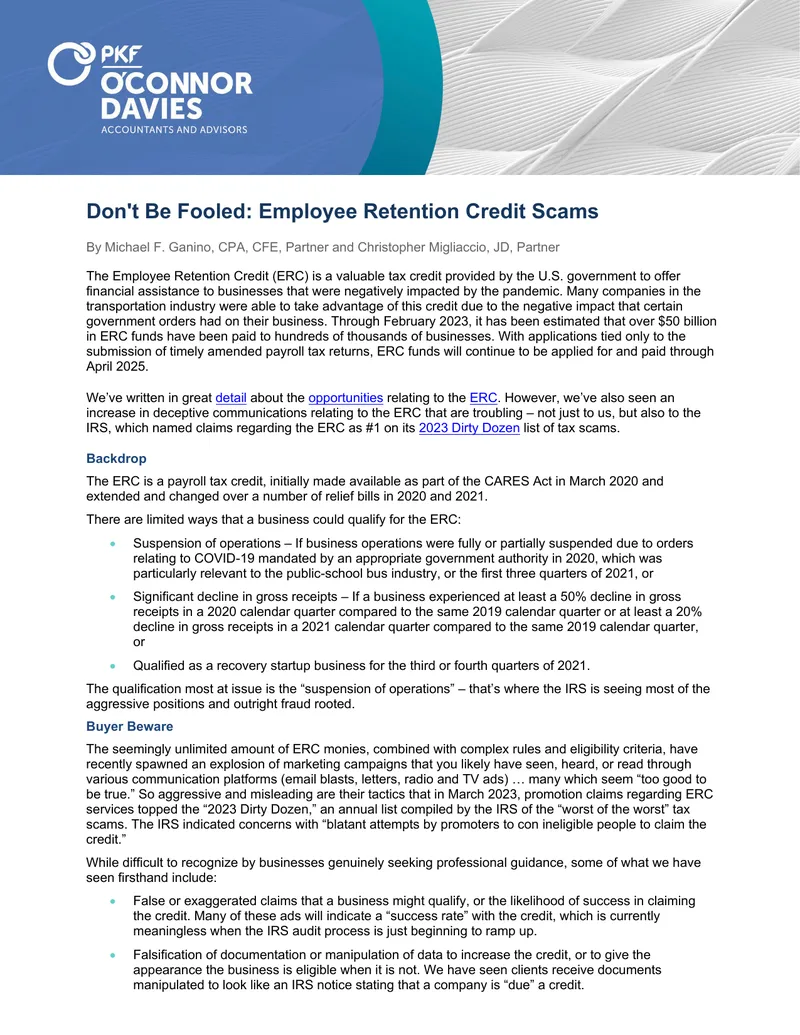 Employee Retention Credit Scam Awareness Guide