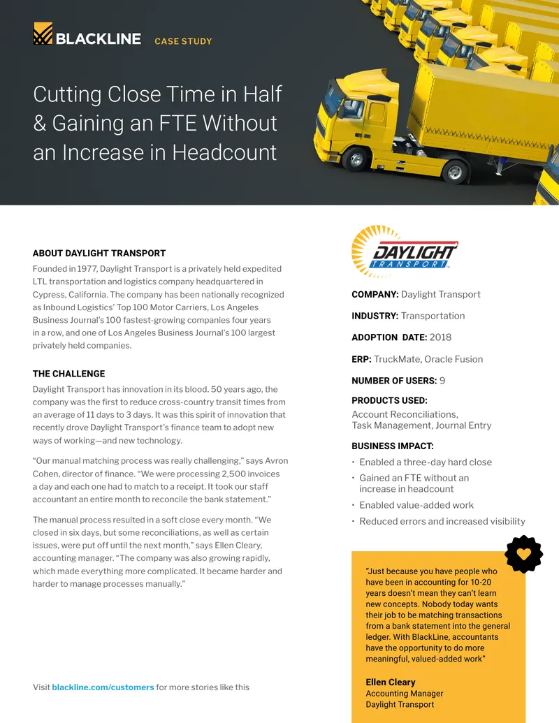 Daylight Transport Case Study on Financial Process Improvement