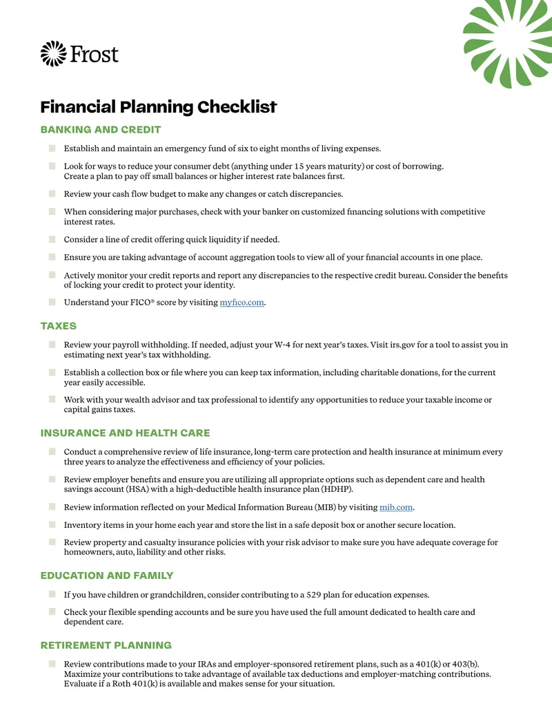 Financial Planning Checklist for Individuals