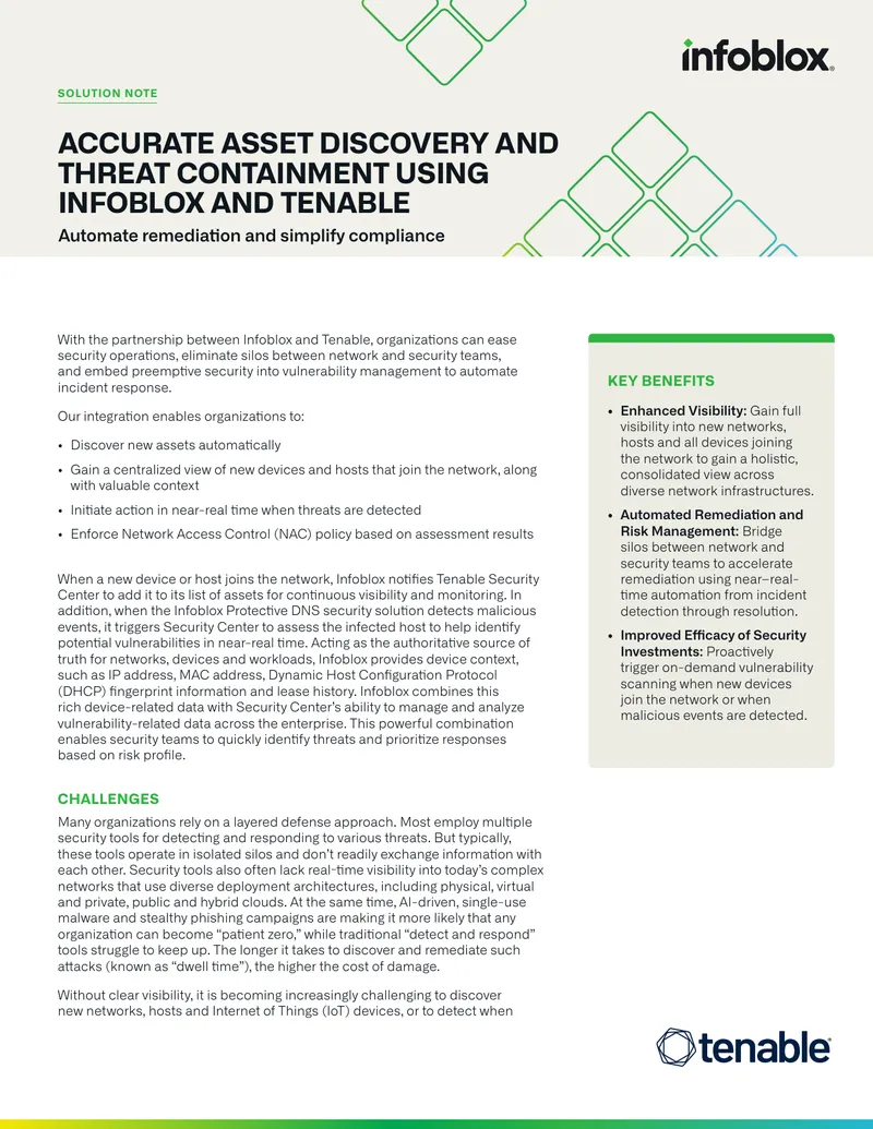 Accurate Asset Discovery and Threat Containment Using Infoblox and Tenable