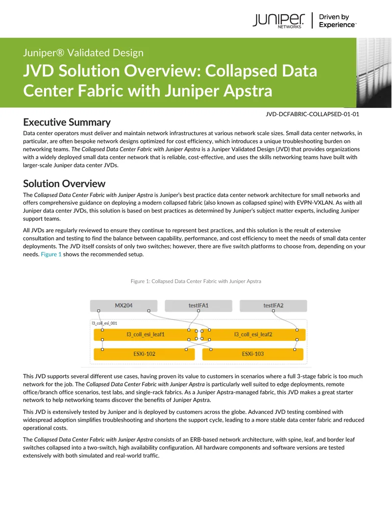 Collapsed Data Center Fabric with Juniper Apstra