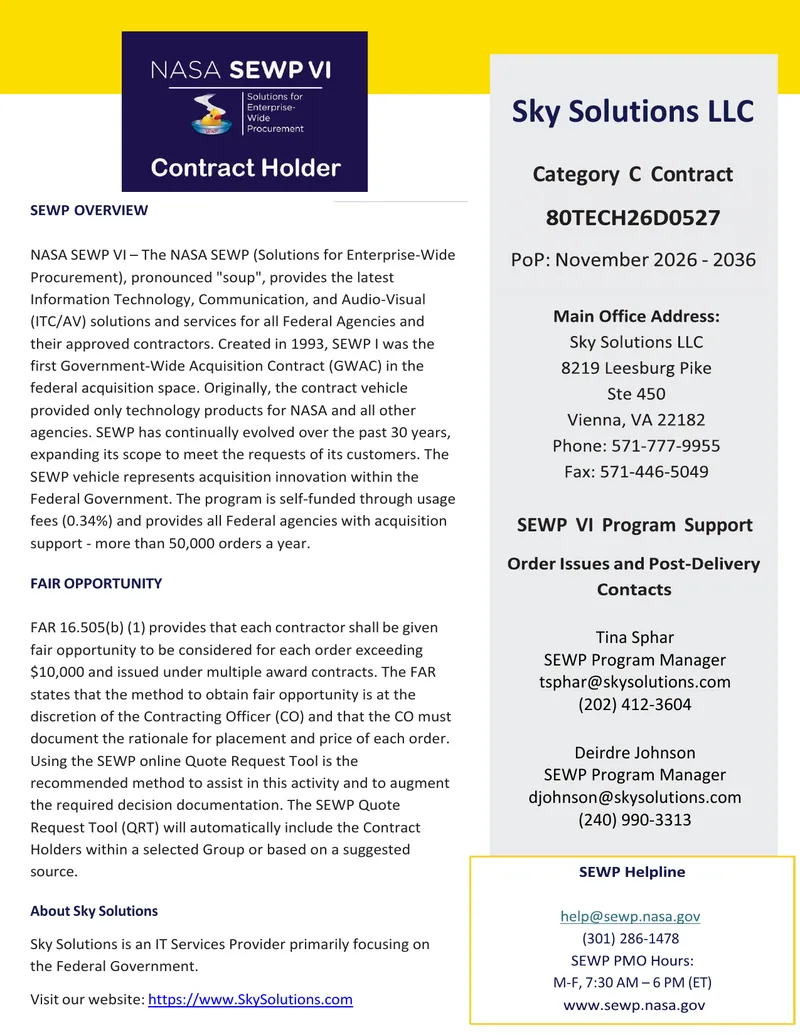 NASA SEWP VI Contract Overview and Ordering Process