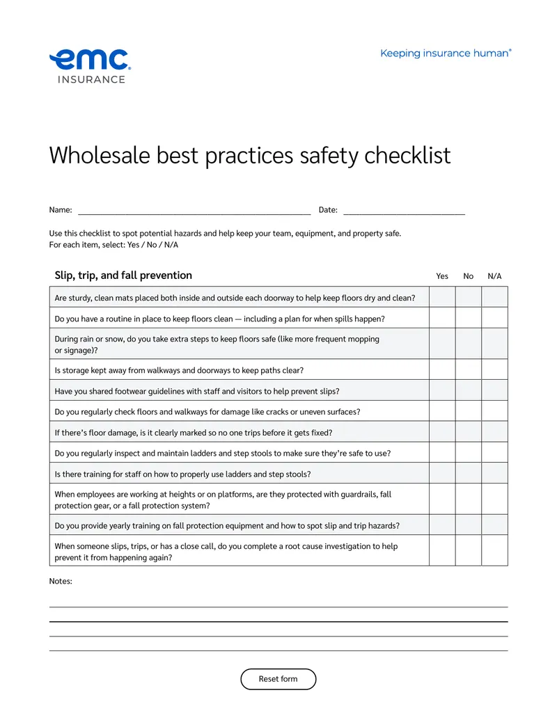 Wholesale Best Practices Safety Checklist