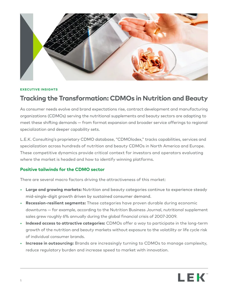 Tracking Transformation of CDMOs in Nutrition and Beauty
