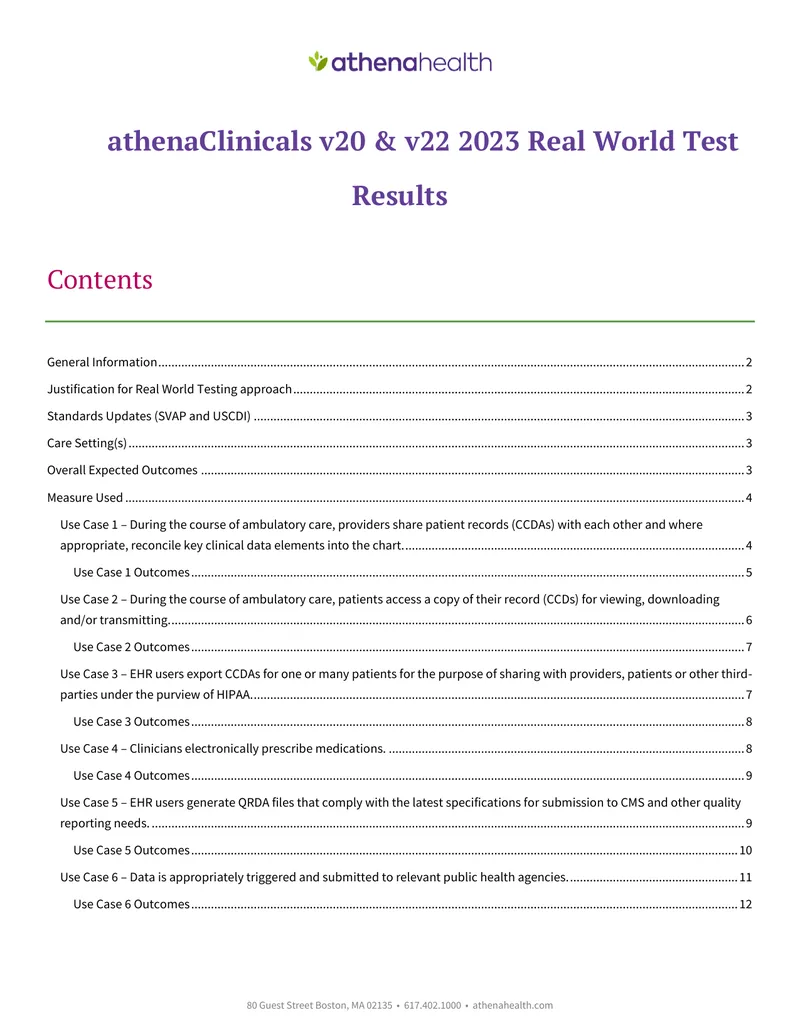 athenaClinicals v20 & v22 Real World Test Results