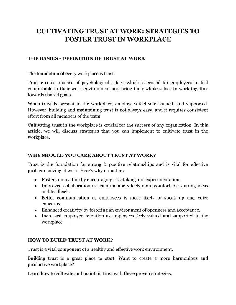 Strategies to Foster Trust in the Workplace