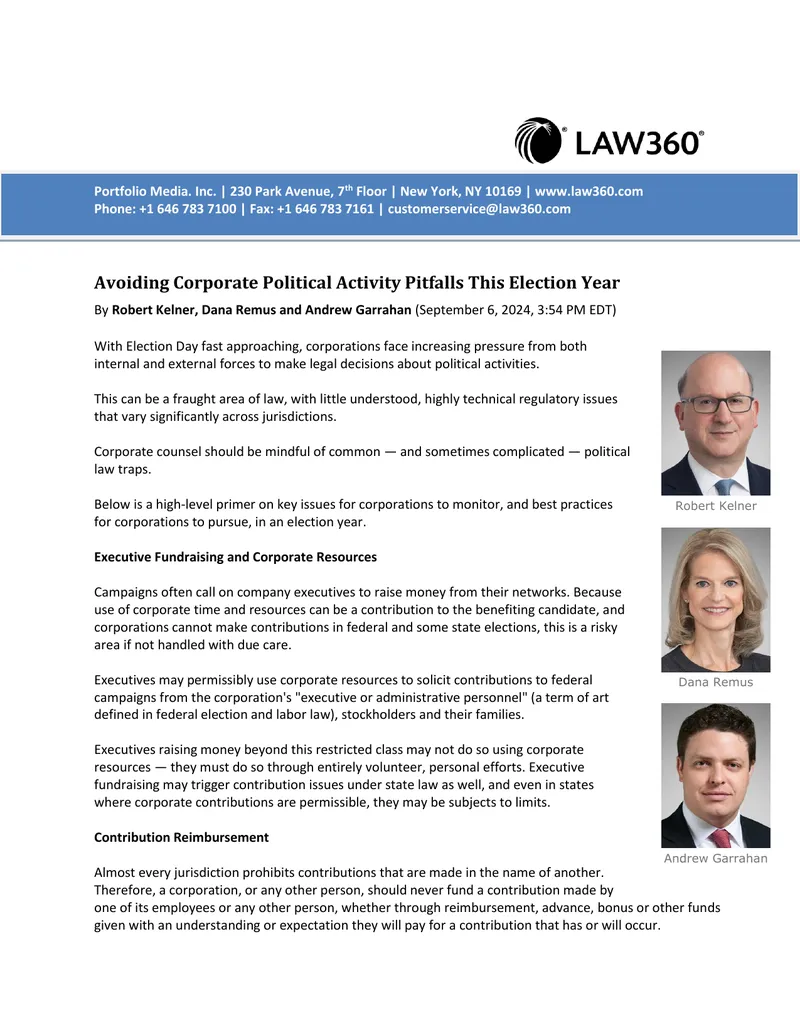 Avoiding Corporate Political Activity Pitfalls This Election Year