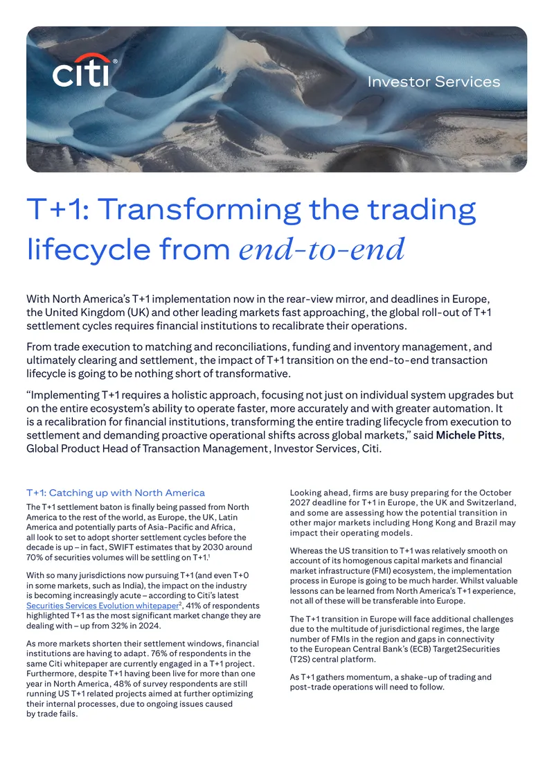 T+1 Settlement Transition in Global Markets