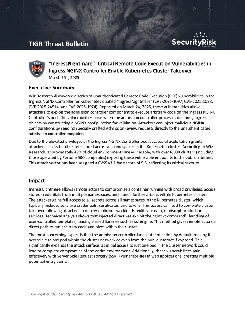 IngressNightmare Vulnerabilities in Ingress NGINX Controller