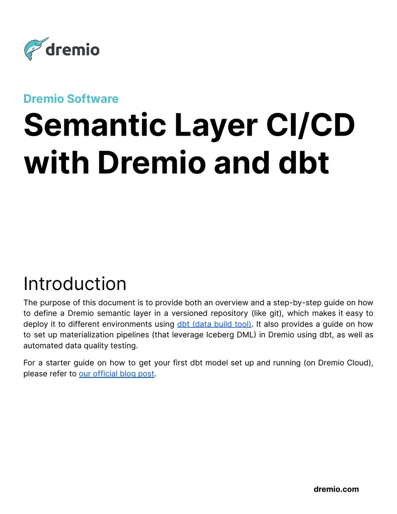 Semantic Layer CI/CD Implementation with Dremio and dbt