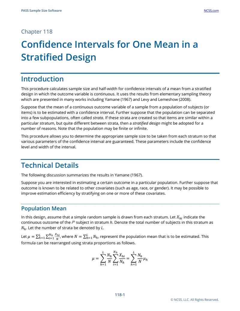 Confidence Intervals for One Mean in a Stratified Design