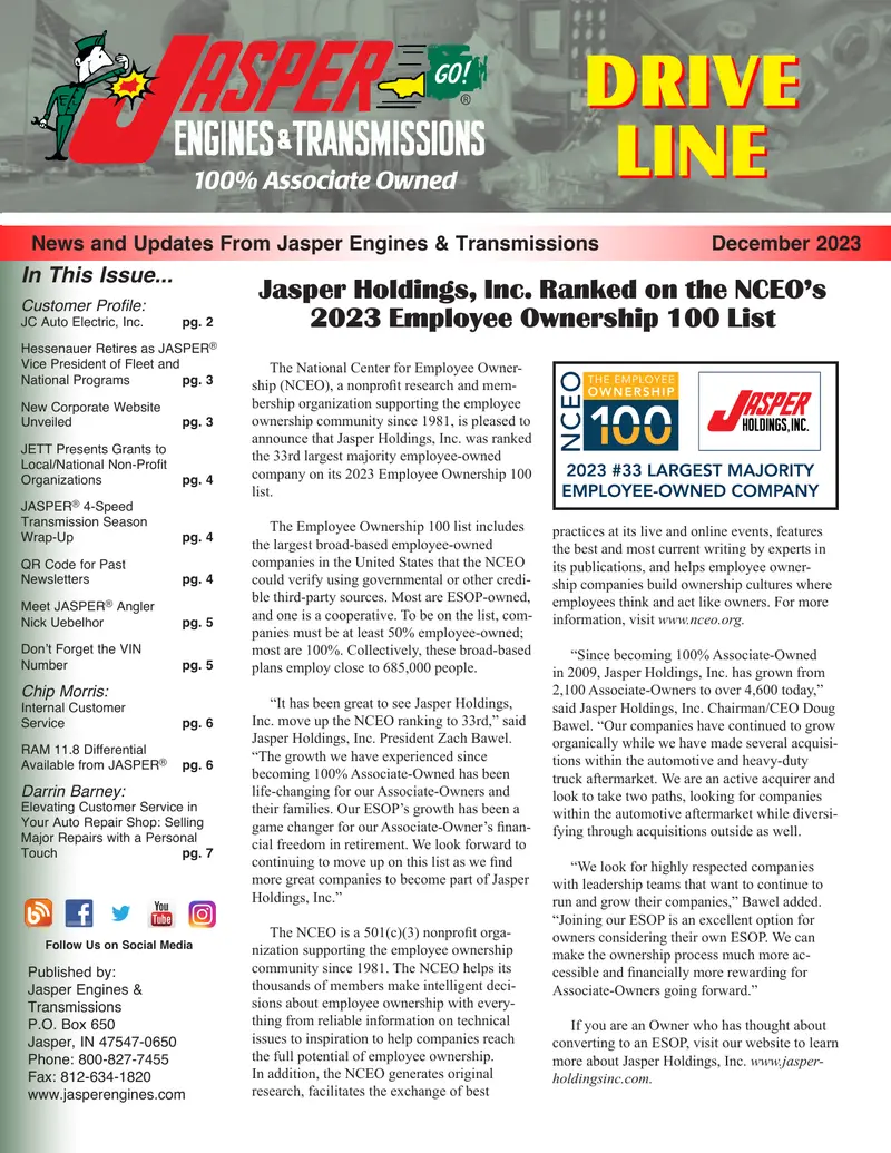 Jasper Engines & Transmissions December 2023 Newsletter