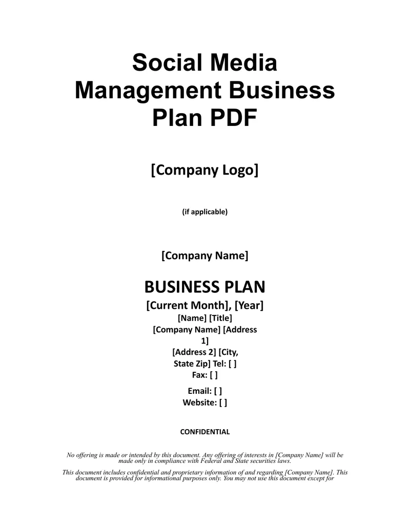 Social Media Management Business Plan Template