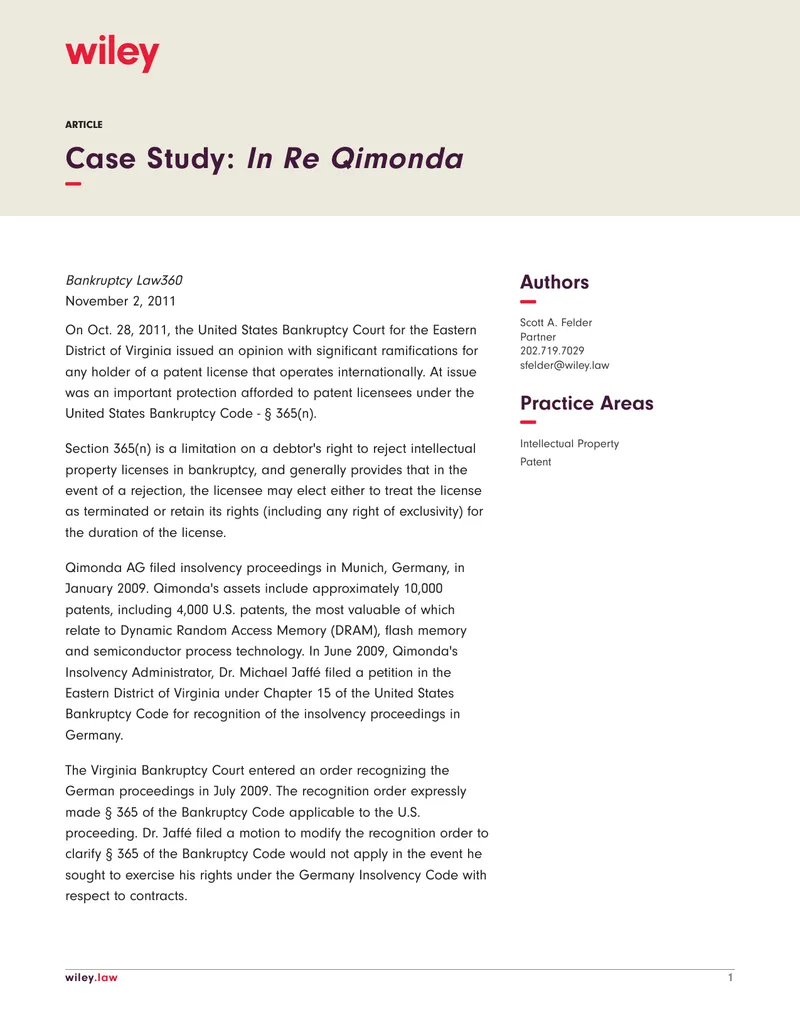 Case Study on Qimonda Bankruptcy Proceedings