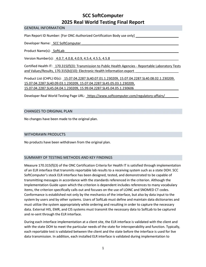 2025 Real World Testing Final Report for SoftLab
