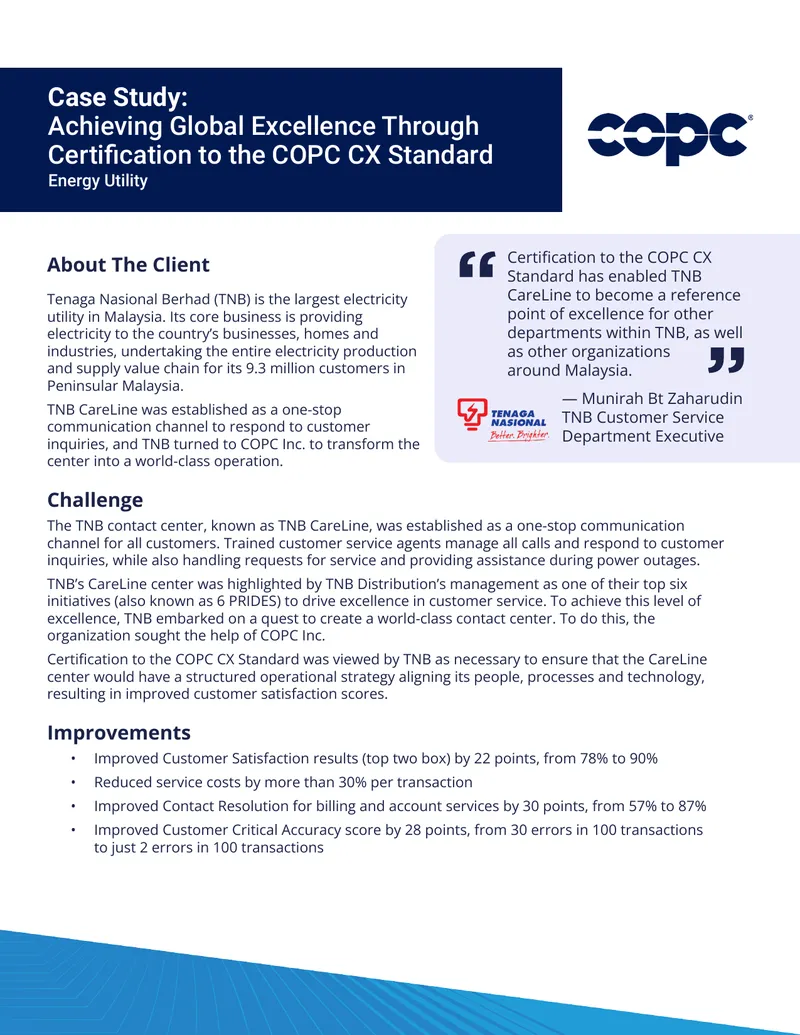 Achieving Global Excellence Through Certification to the COPC CX Standard