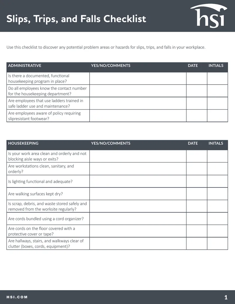 Slips, Trips, and Falls Hazard Checklist