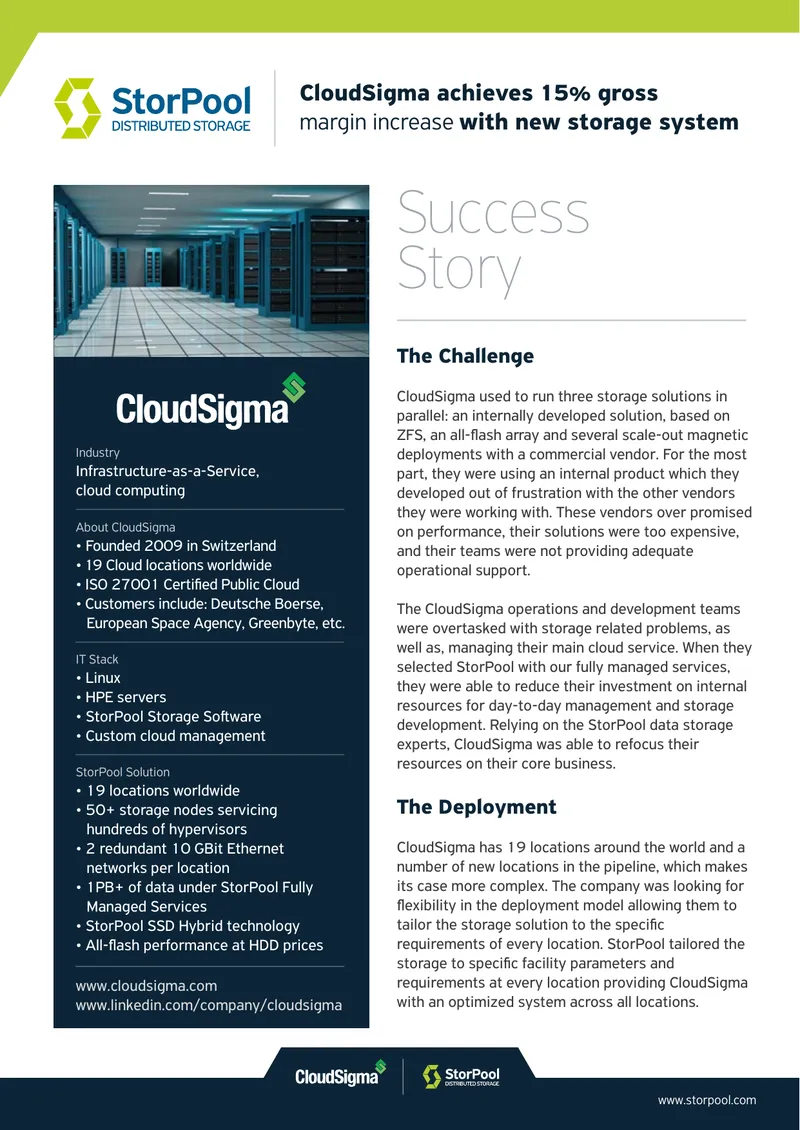CloudSigma Storage System Deployment Case Study