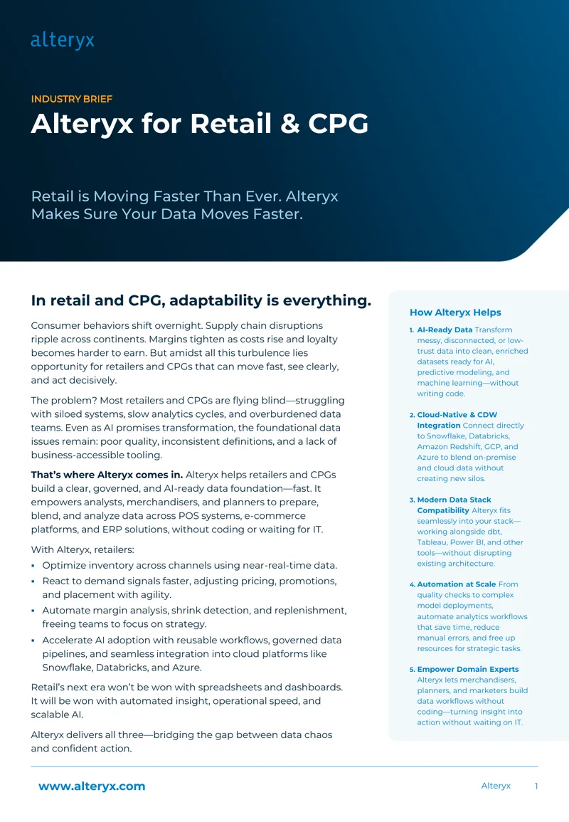 Alteryx for Retail and CPG Industry Brief