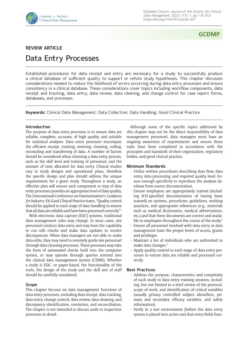 Data Entry Processes in Clinical Research preview page 1