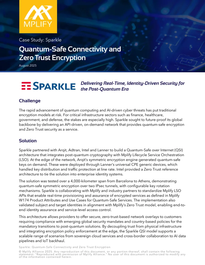 Sparkle Quantum-Safe Connectivity and Zero Trust Encryption Case Study