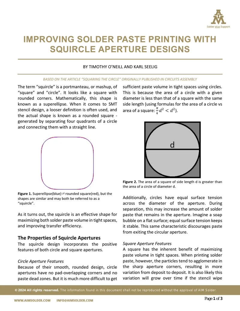 Improving Solder Paste Printing with Squircle Aperture Designs