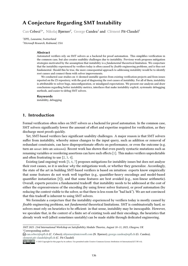Conjecture on SMT Solver Instability Causes