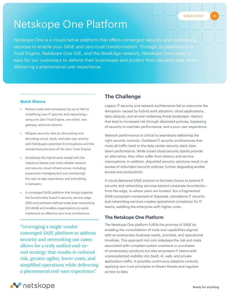 Netskope One Platform Solution Brief