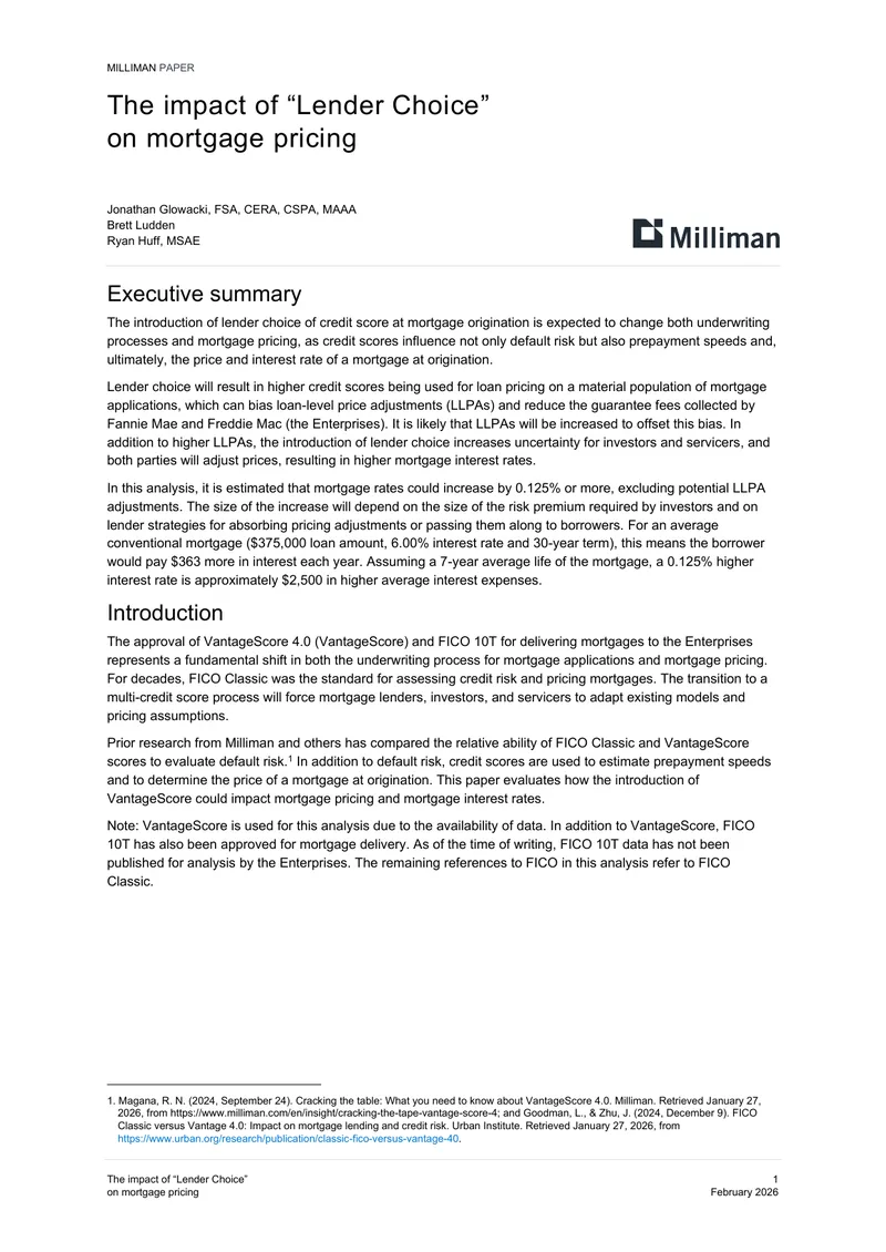 Impact of Lender Choice on Mortgage Pricing