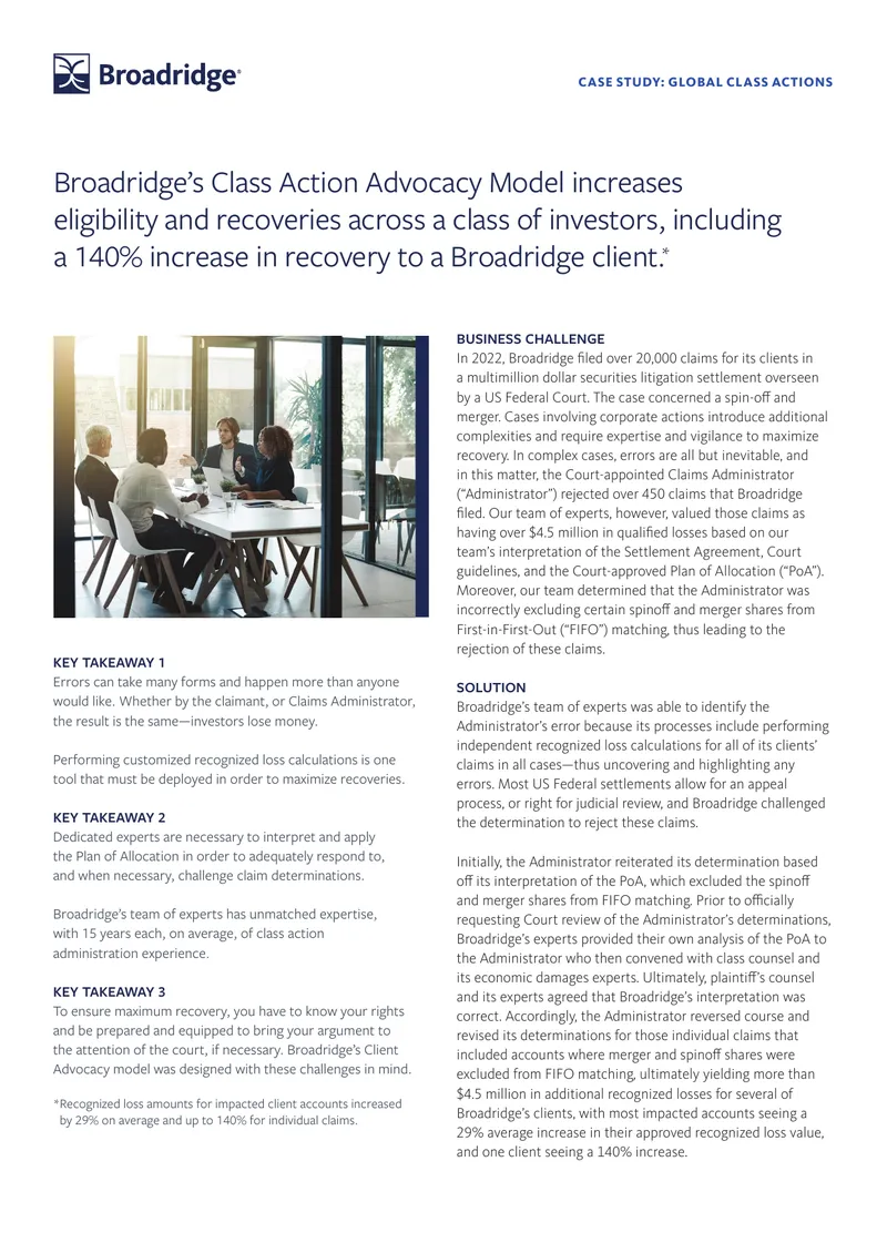 Broadridge Class Action Advocacy Model Case Study