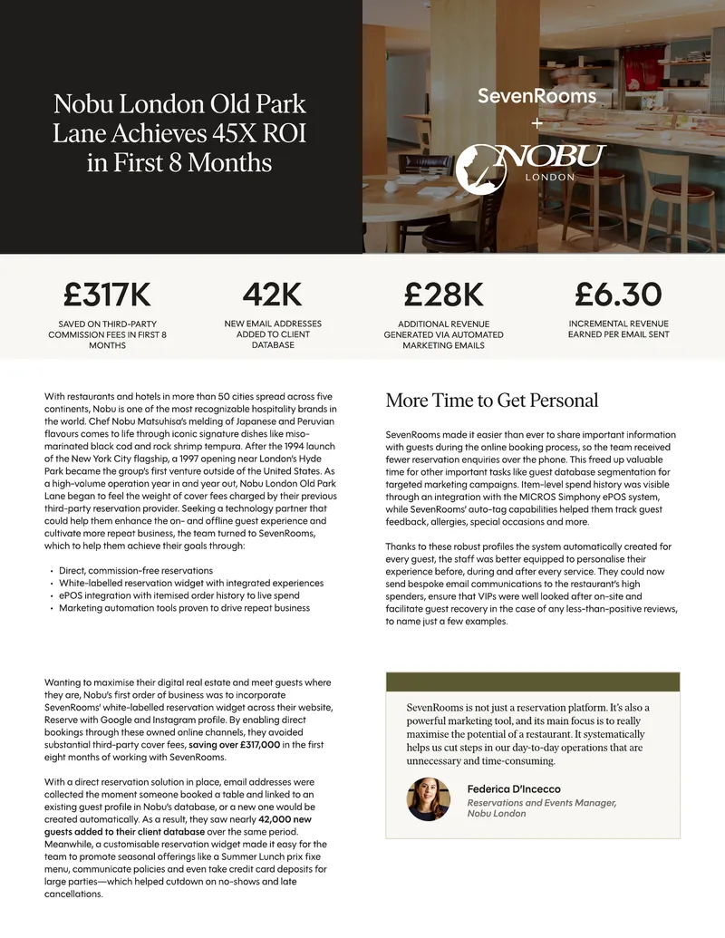 Nobu London Old Park Lane Revenue Enhancement Case Study