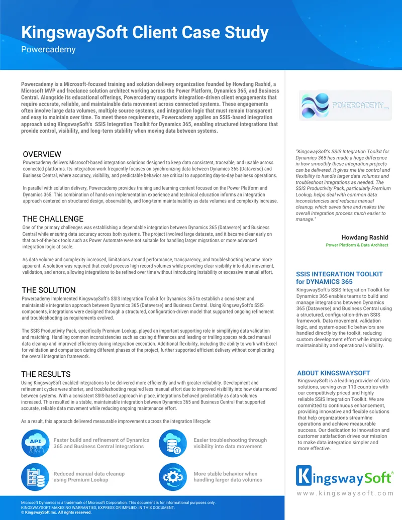 KingswaySoft SSIS Integration Toolkit Case Study