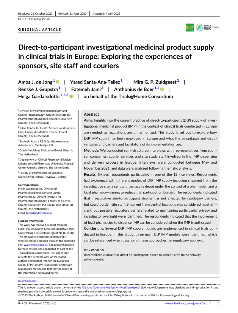 Direct-to-Participant Supply of Investigational Medicinal Products