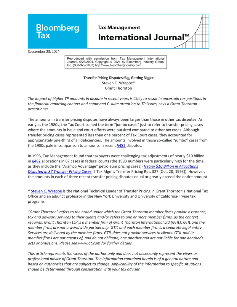 Transfer Pricing Disputes and Their Growing Impact
