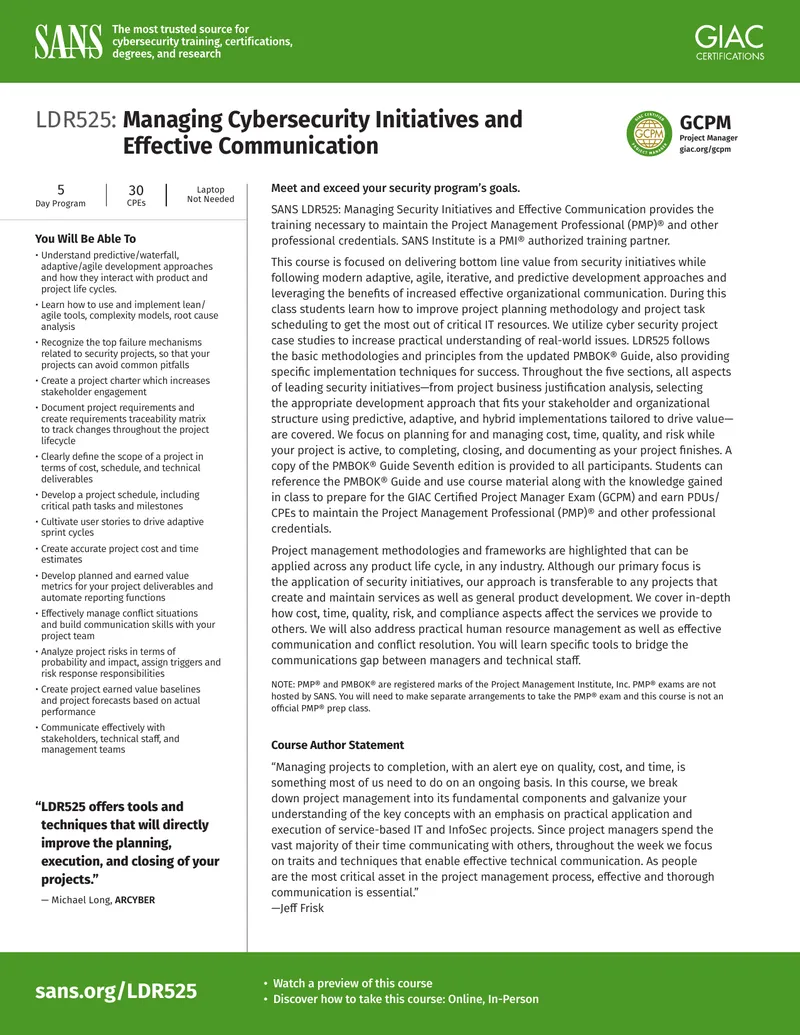 Managing Cybersecurity Initiatives and Effective Communication