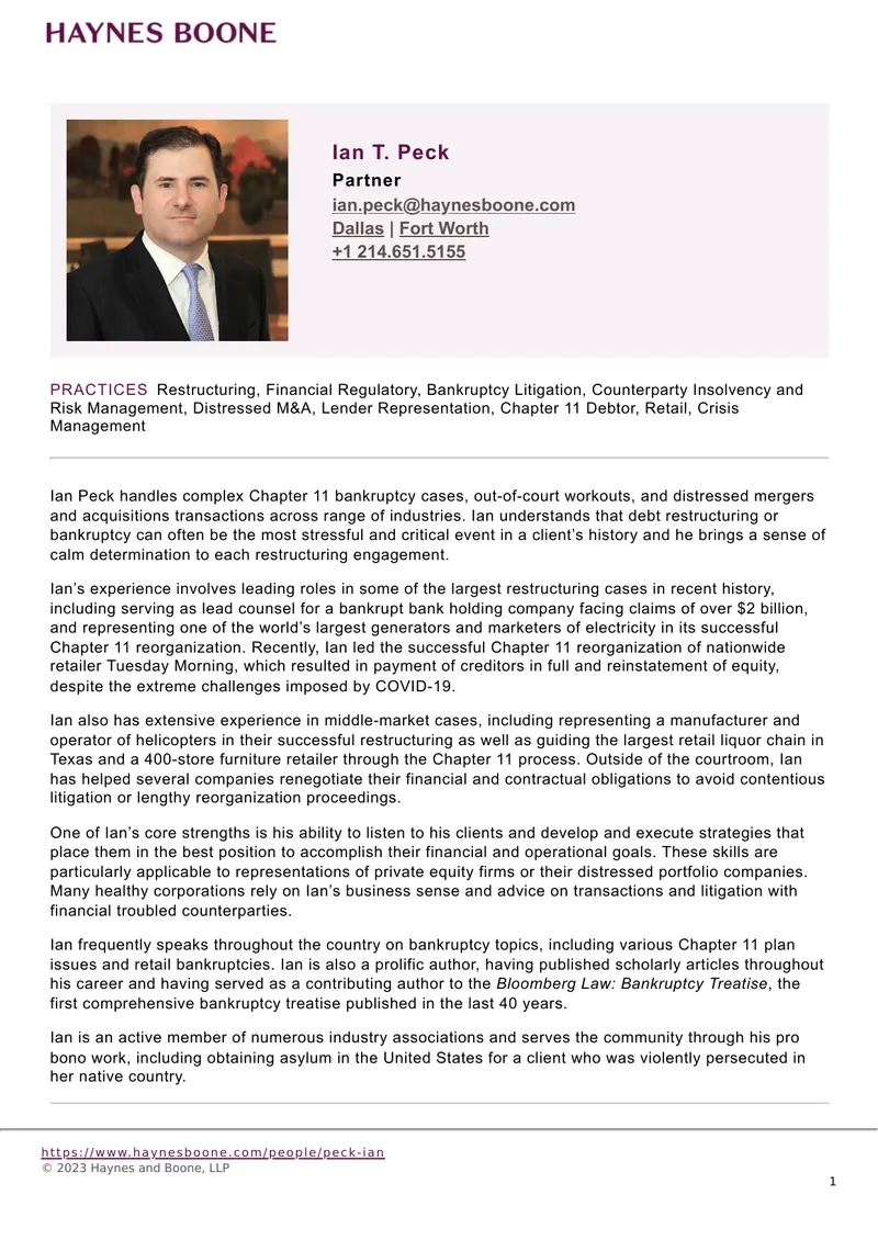 Ian T. Peck Professional Profile
