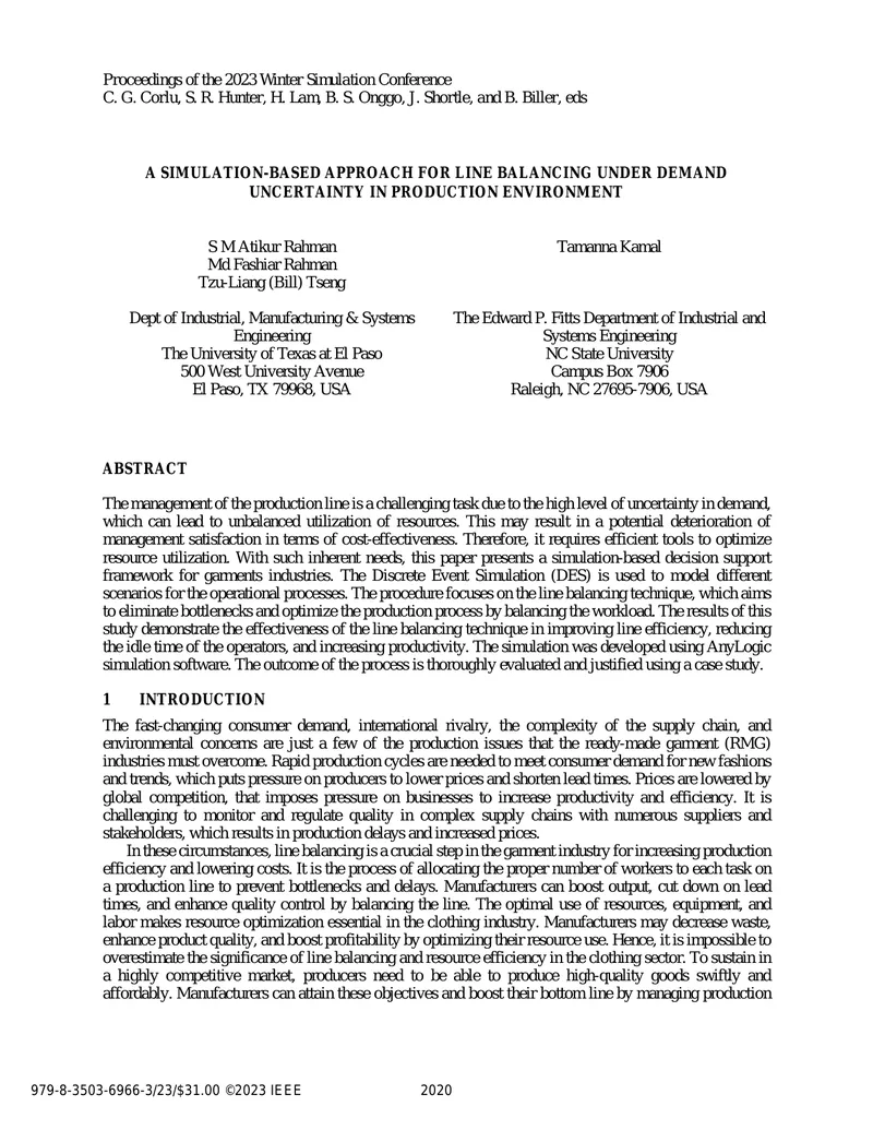 Simulation-Based Approach for Line Balancing in Production