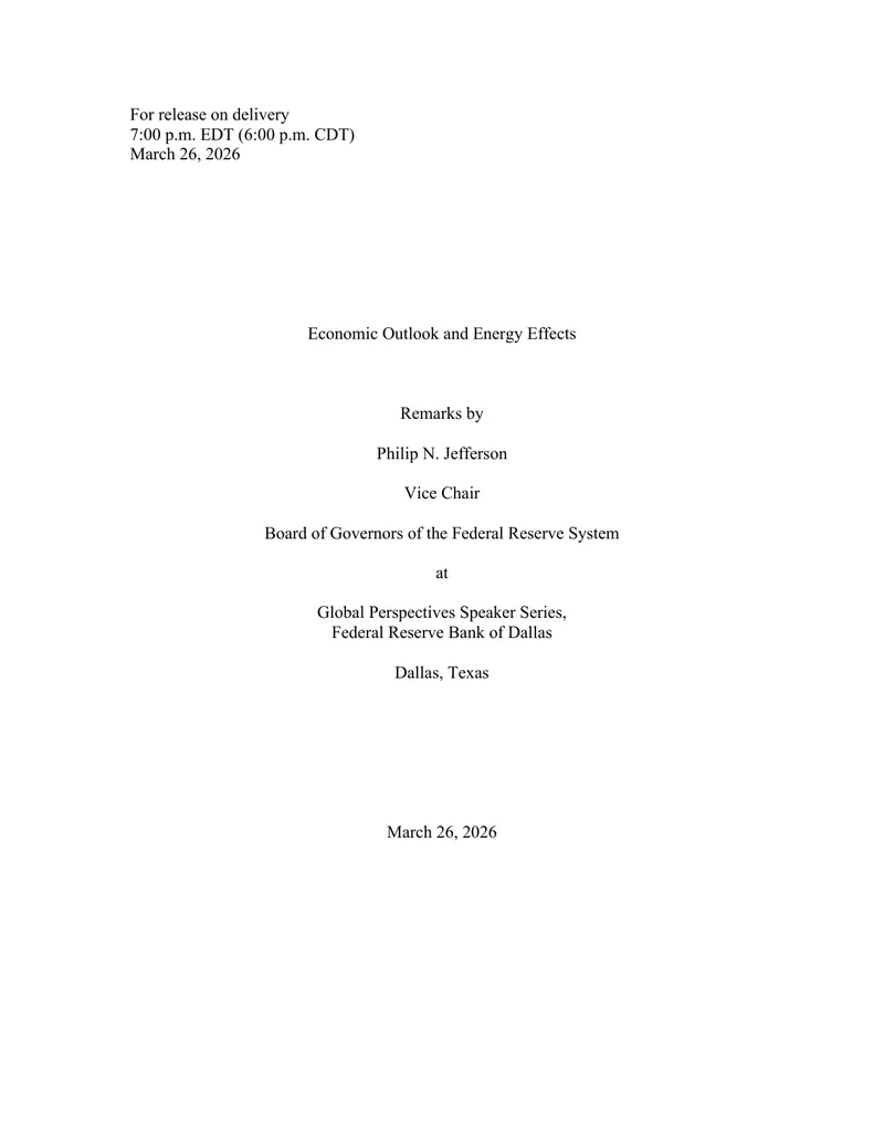 Economic Outlook and Energy Effects Remarks