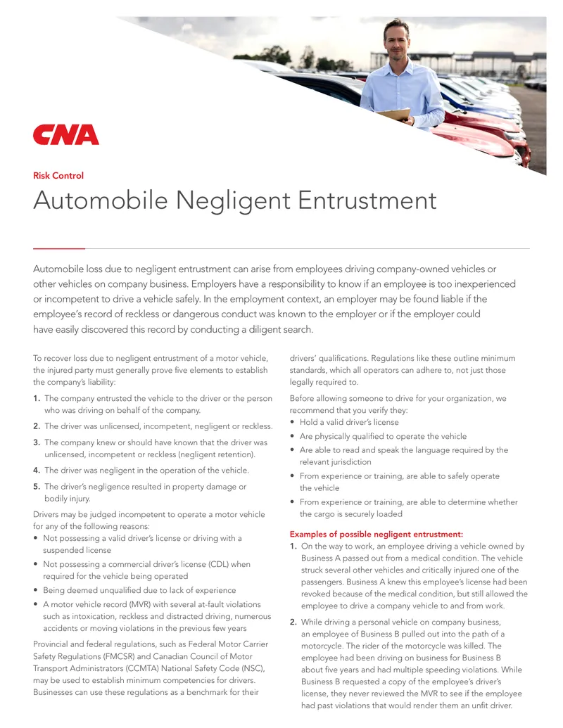 Risk Control Strategies for Automobile Negligent Entrustment