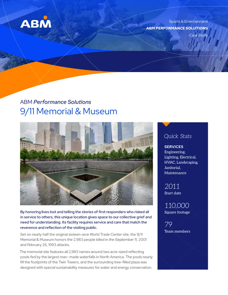 ABM Performance Solutions Case Study for 9/11 Memorial