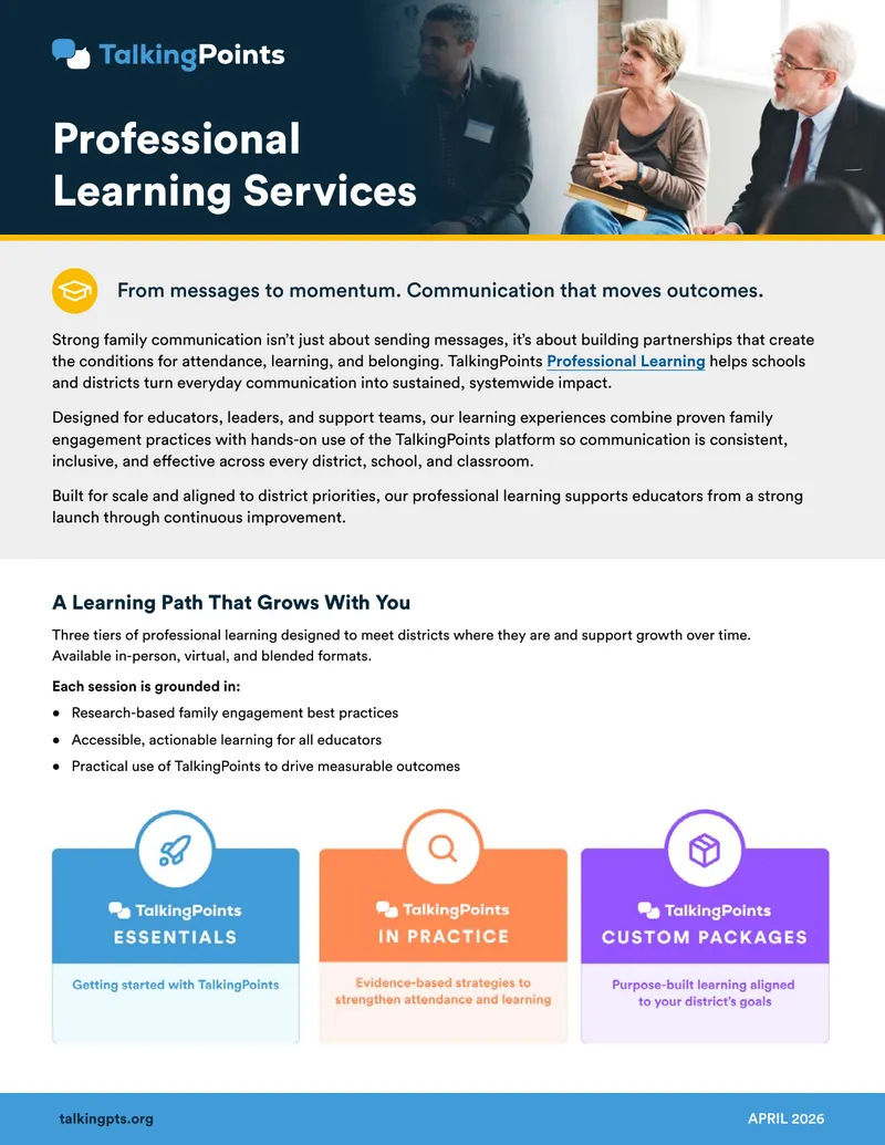 TalkingPoints Professional Learning Services Overview