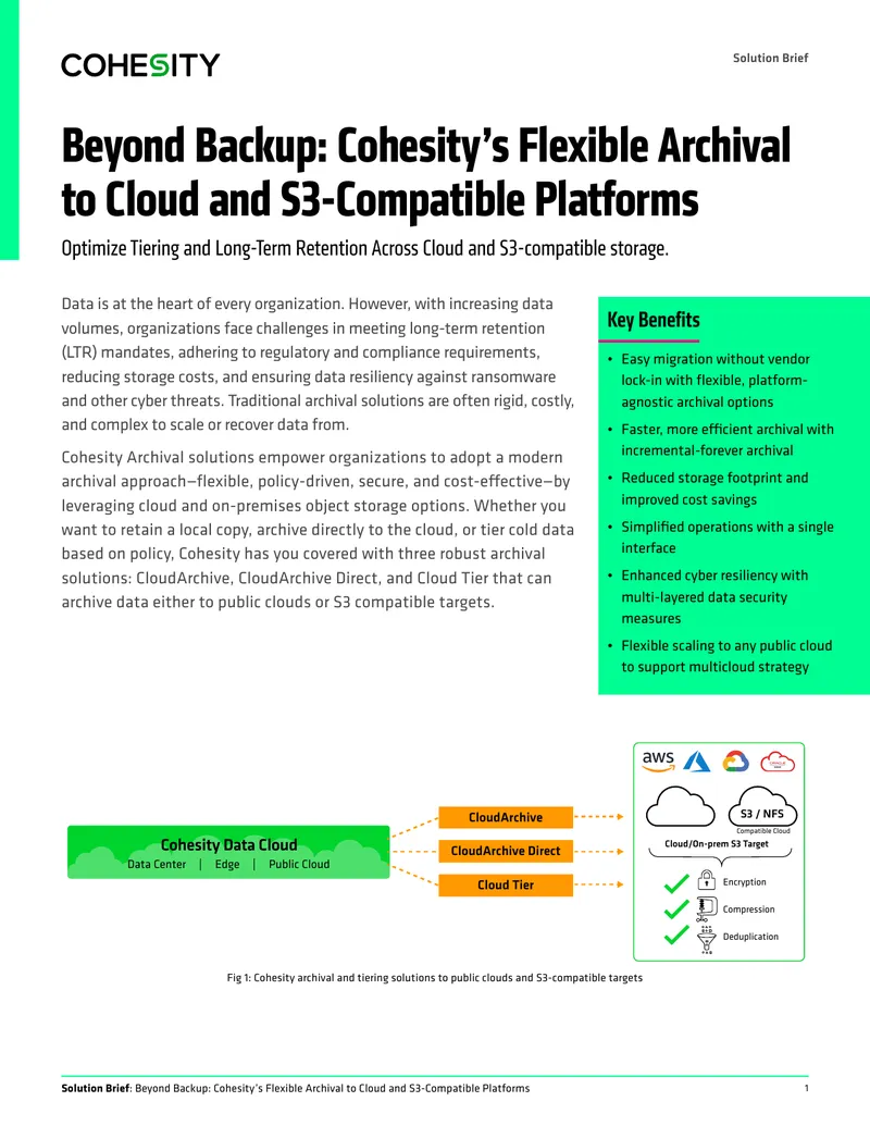 Cohesity Archival Solutions for Cloud and S3 Compatibility