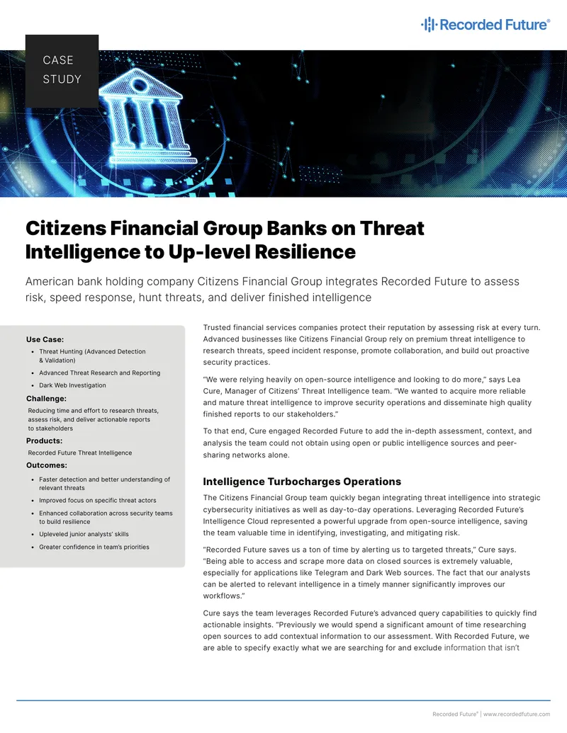 Citizens Financial Group Threat Intelligence Case Study
