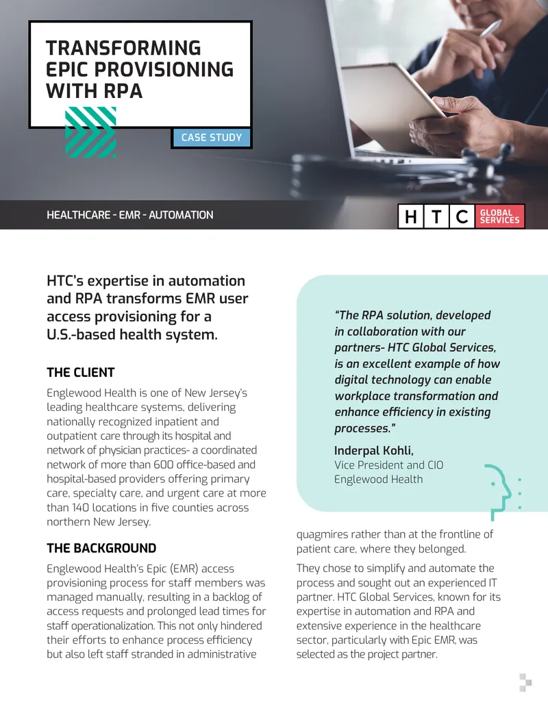 Transforming Epic Provisioning with RPA Case Study