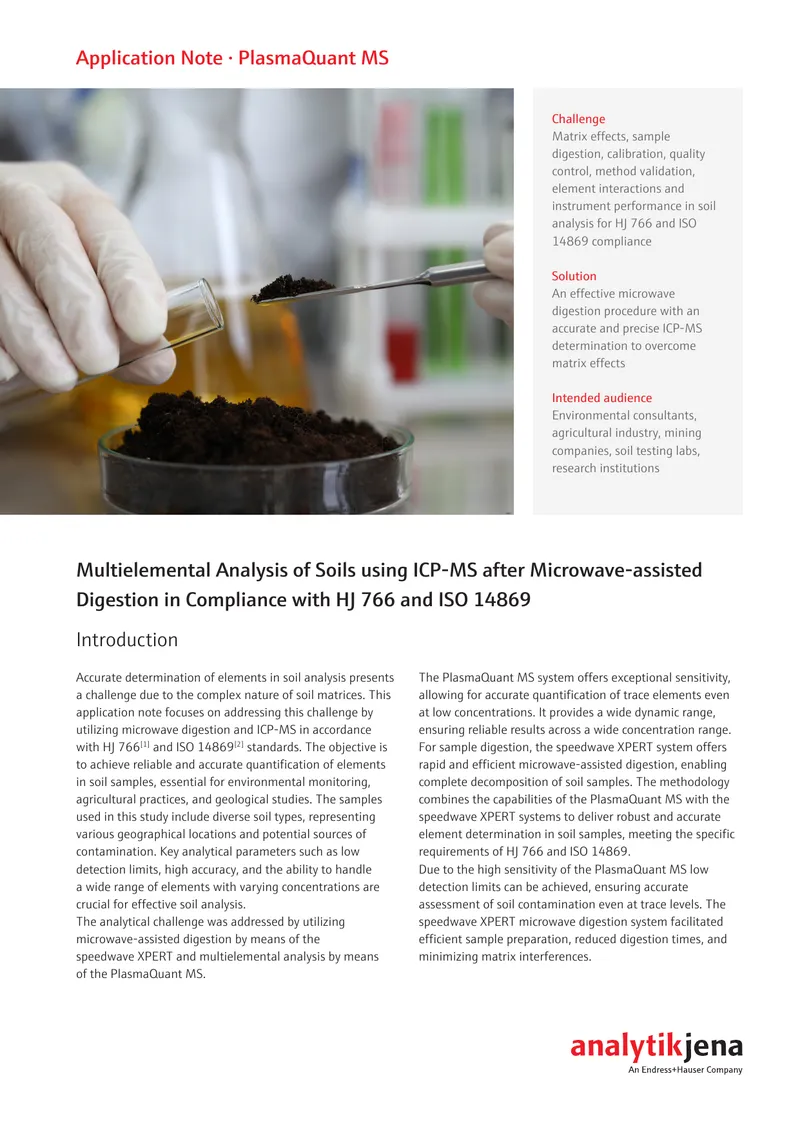 Multielemental Analysis of Soils using ICP-MS after Microwave-assisted Digestion preview page 1